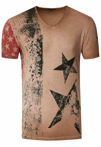 USA T-Shirt Stars and Stripes V-Neck in Used Look