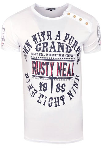 Round neck T-shirt with button placket and front prints