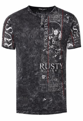 Henley T-Shirt with Button Stripe and Side Front Prints