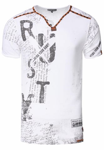 V-neck T-shirt with suede details and rivet pattern