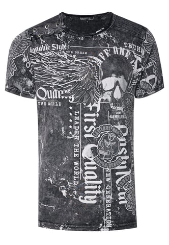 Washed T-shirt with "Flying-Skull" print