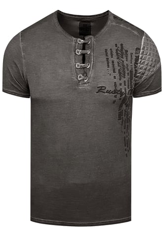 Oil-Washed T-shirt with button placket