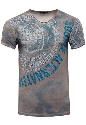 V-neck T-shirt with rhinestones Trimmed
