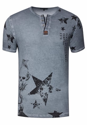 Round neck Henley T-shirt with prints and button placket