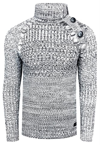 Side Button-Plated Coarse Knit Turtleneck Sweater