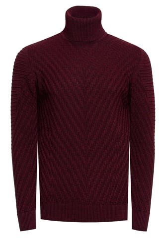 Fine knit V-pattern turtleneck sweater