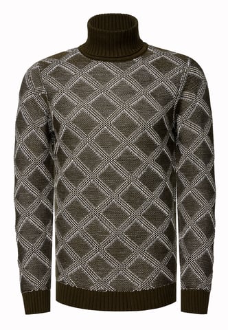 Coarse knit with check pattern Turtleneck sweater