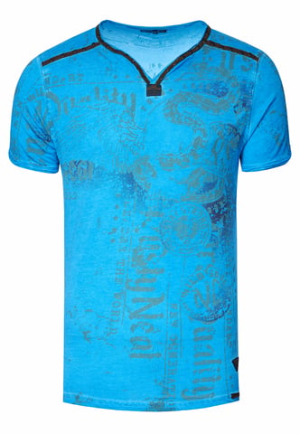 V-neck T-shirt Wash with prints and suede Details