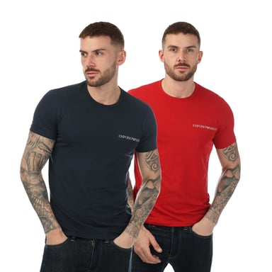 Emporio Armani Crew Neck T-shirt för herrar (2-pack) (Marinblått/rött)