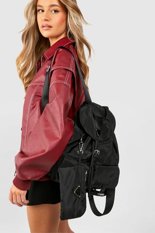 Double Pocket Nylon Rucksack Bag
