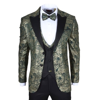 Heren 4-delige Groene Paisley Trouwsuit Perfecte Pasvorm