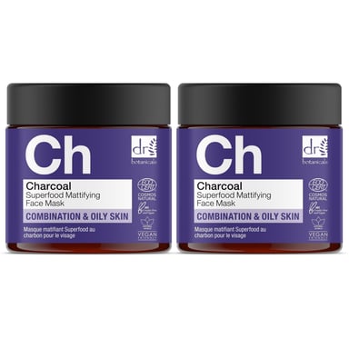 Dr Botanicals Houtskool Superfood Matterend Gezichtsmasker 60ml x 2 Duo Pack