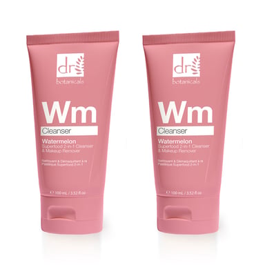 Dr Botanicals Watermelon Superfood 2-in-1 Reiniger & Makeupremover met Glycolzuur, Salicylzuur & Lactic Acid 100ml x 2 Duo Pack