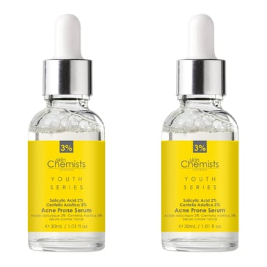 skinChemists Jeugdserie Acnegevoelig Serum Salicylzuur 2%, Centella Asiatica 3% 30ml x 2 Duo Pack