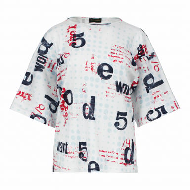 Oversized Cotton Ripstop Printed T-Shirt with Elbow-Length Sleeves
