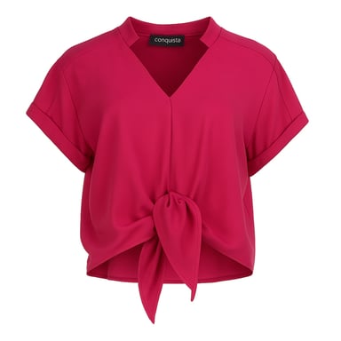 Tie-Front Blouse in Fuchsia – 100% Viscose Voile