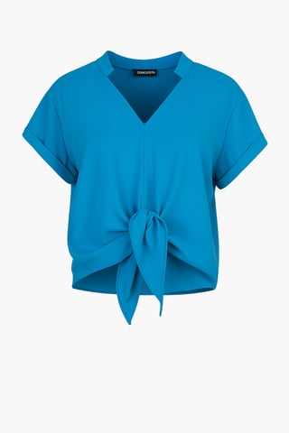 Tie-Front Blouse in Azure Blue – 100% Viscose Voile