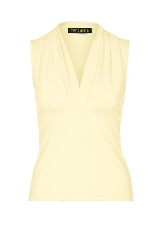 Cream Sleeveless V-Neck Jersey Top – Stretch Cotton-Blend Fabric