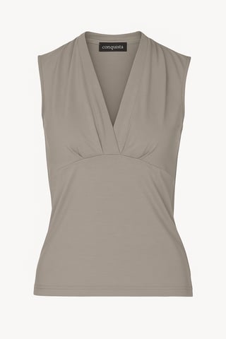 Taupe Sleeveless V-Neck Fitted Top – Soft Viscose-Blend Fabric
