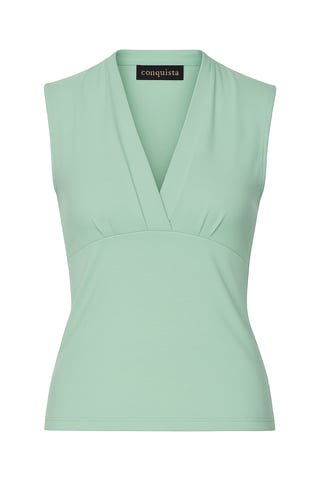 Silver Green Sleeveless V-Neck Fitted Top – Soft Viscose-Blend Fabric