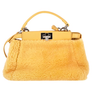 Fendi Mini Peekaboo Shearling Handväska i Gult Fårskinn