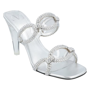 Valentino Chain 1967 Slide Sandals Silver