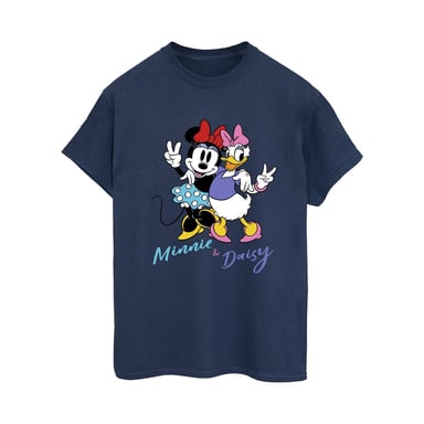 Disney Womens/Ladies Minnie Mouse And Daisy Cotton Boyfriend T-Shirt (Navy Blue)