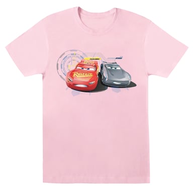 Disney Mens Cars Lightning Vs Storm T-Shirt (Baby Pink)