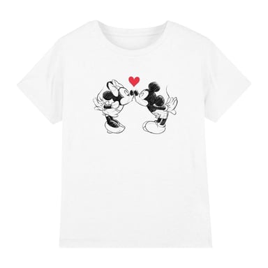 Disney Childrens/Kids Mickey & Minnie Mouse Kiss Sketch Valentine`s Day T-Shirt (White)