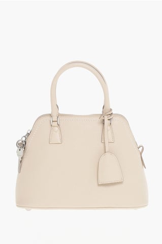 MM11 Textured Leather 5AC Bag with Canvas Detail in Beige