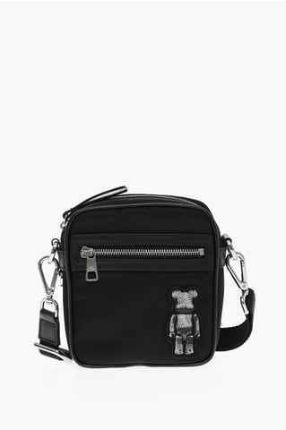 Nylon BEARBRICK Crossbody Bag with Leather Trims in Black