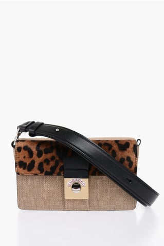 Two-Tone Crossbody Bag With Animalier Detail in Beige