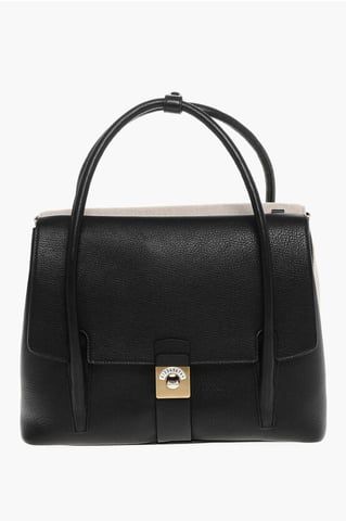 Canvas and Leather Tote Bag with Adjustable Shoulder Strap in Black