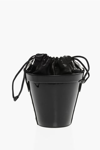 Patent Leather Bucket Bag with Adjustable Shoulder Strap in Black