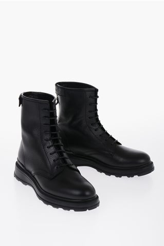 Werkschoenen van getextureerd leer met rits in zwart