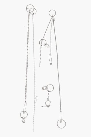 MM6 Pins with Safety Pins and Chains Desing in Silver