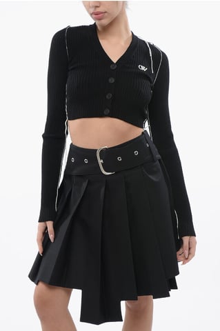 Cropped Cardigan With Contrasting Seams in Black