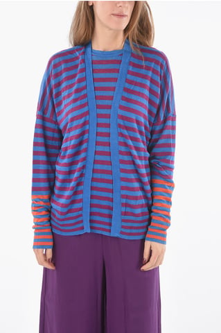 Striped Flax Open Front Cardigan in Multicolor