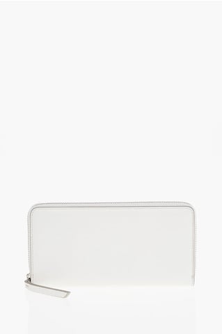 MM11 Textured Leather Wallet with Zipped Closure in White