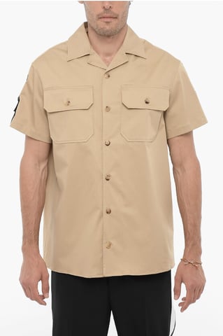 Short Sleeved Saharan Shirt with Double Breast Pocket in Beige