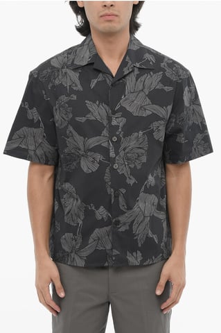 Floral-Motif Boxy Fit Shirt with Hidden Closure in Gray