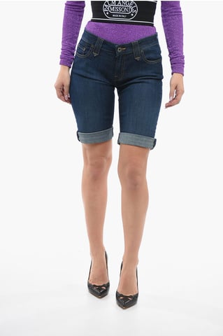 5 Pockets Stretch Denim Shorts in Blue