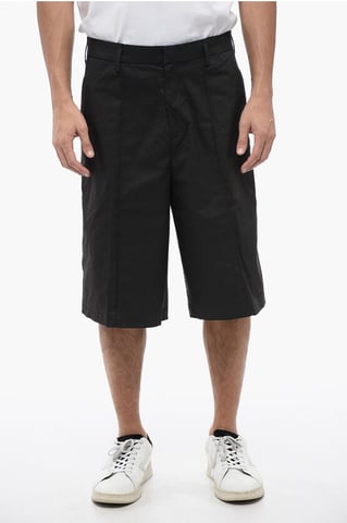 Multipocketed Cotton Blend Shorts with Belt Loops in Black