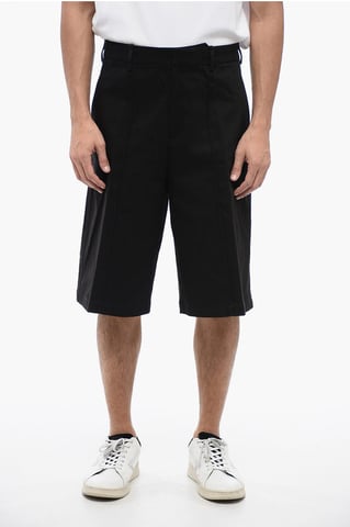 Stretch Cotton Chinos Shorts with Belt Loops in Black