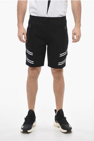 Low-Waist Loose Fit VARSITY Shorts with Elastic Inserts in Black