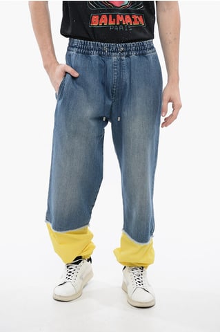 BALMAIN X POKEMON Denim Gaucho Shorts with Elastic Waistband in Light blue