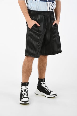 Gestreepte potloodshorts met trekkoord in de taille in zwart