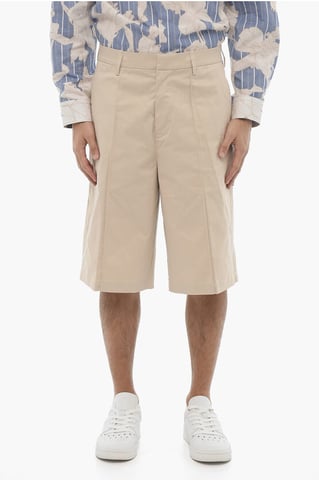 Solid Color Straight Fit Bermuda in Beige