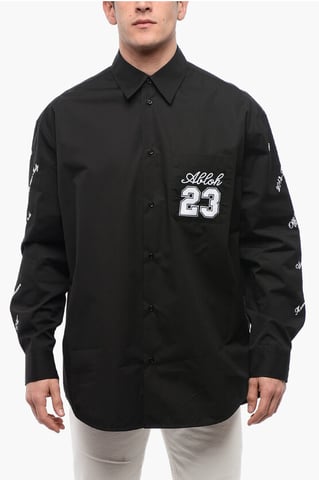 Embroidered 23 Cotton Shirt in Black
