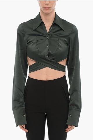 Satijnen crop top met wikkeldetail in groen